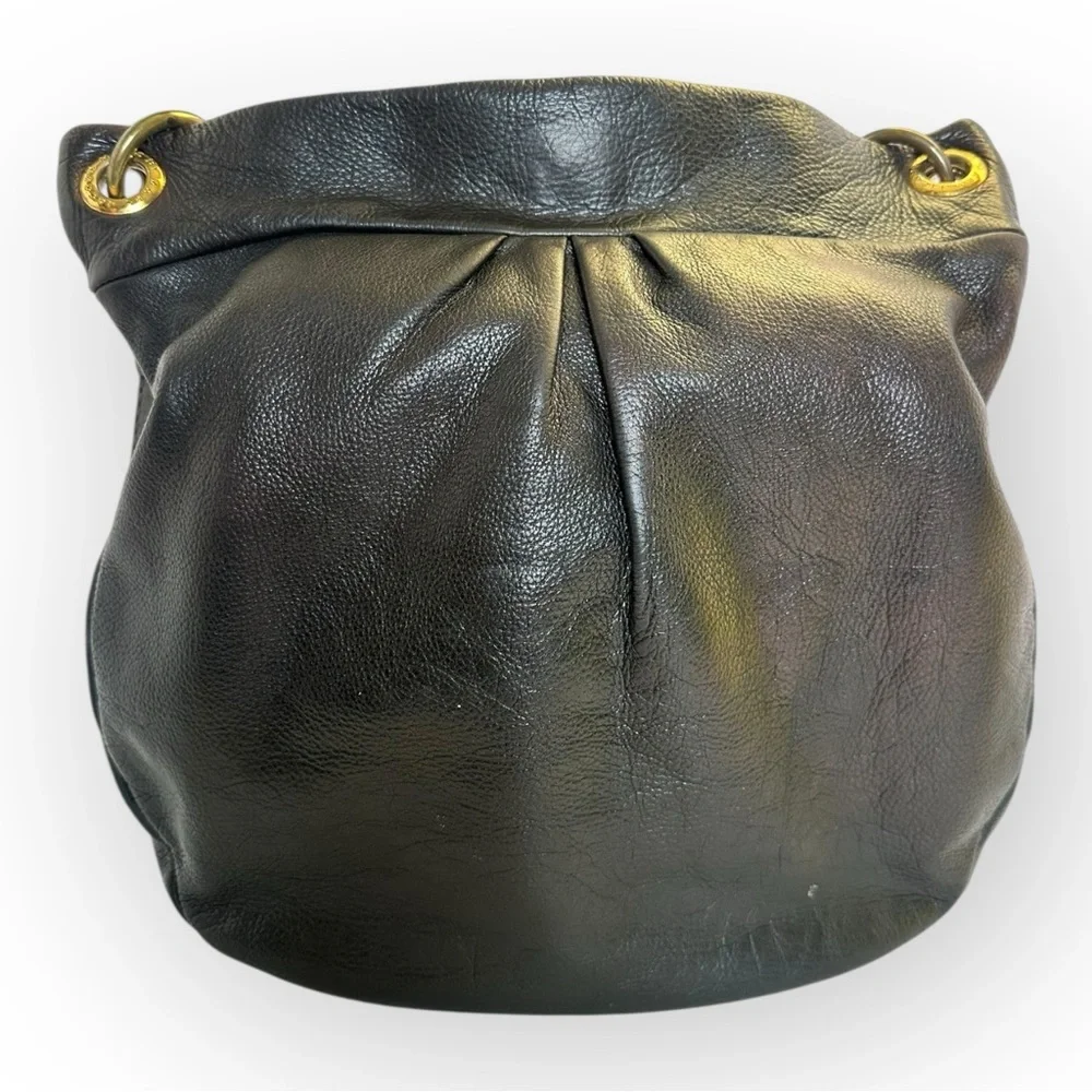 Marc Jacobs Classic Q Hillier Hobo Pebbled Leather Bag Black Brown Gold Hardwear - Picture 2 of 16